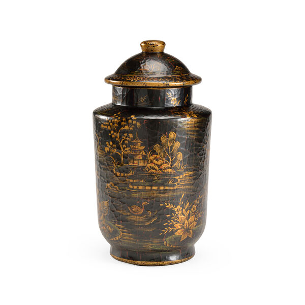 Black and Gold Royal Garden Covered Jar, image 1