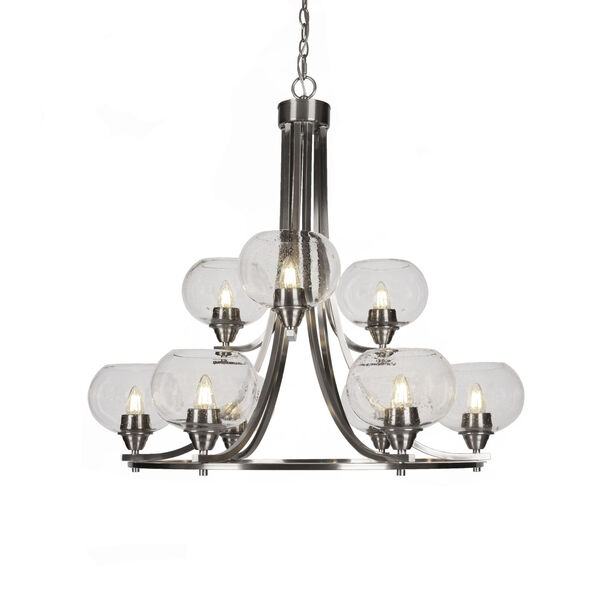 Paramount Matte Black Brushed Nickel 29-Inch Nine-Light Chandelier with Clear Bubble Glass Shade, image 1