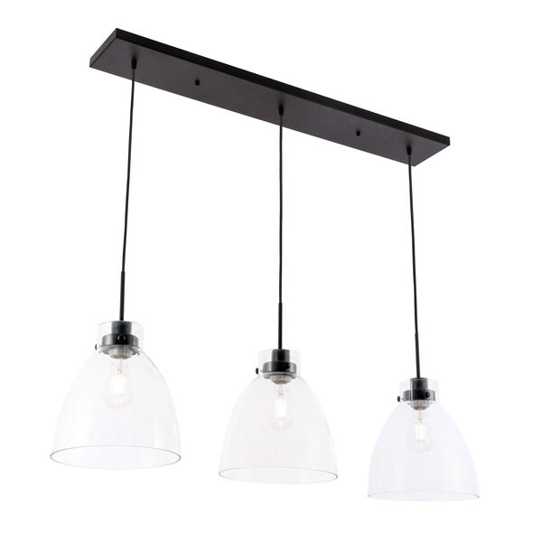 Frey Black Three-Light Pendant with Clear Glass, image 6