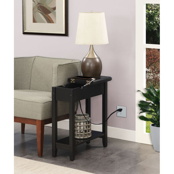 American Heritage Black Flip Top End Table with Charging Station, image 6