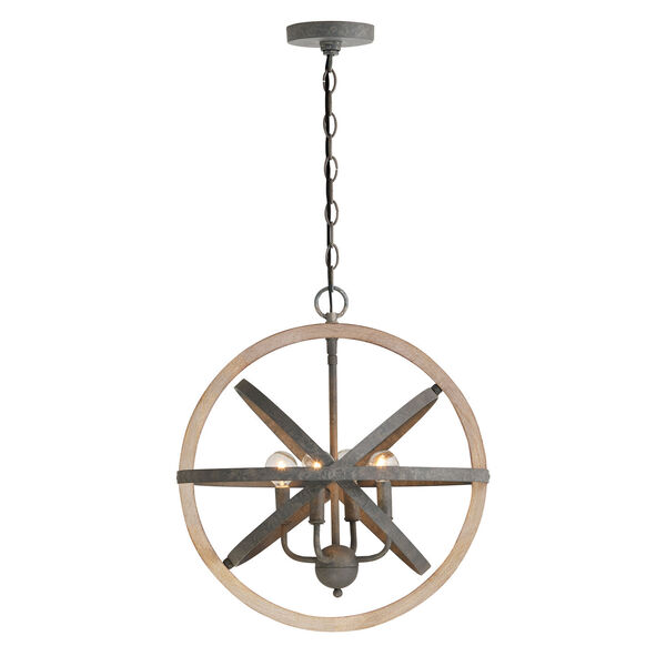 Iron and Wood 18-Inch Four-Light Pendant, image 5