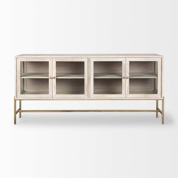 Arelius White and Gold Four-Door Glass Cabinet Sideboard, image 2
