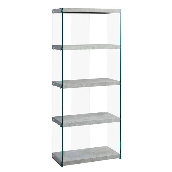 Bookcase - 60H / Grey Cement with Tempered Glass, image 2