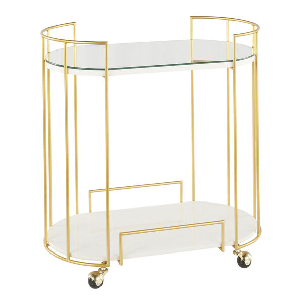 Canary Gold and White Bar Cart with Mirrored Top, image 1