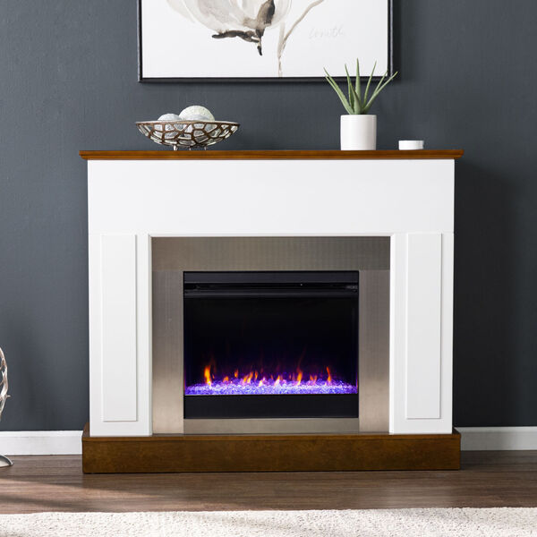 Eastrington White and Dark Tobacco Color Changing Electric Fireplace, image 3