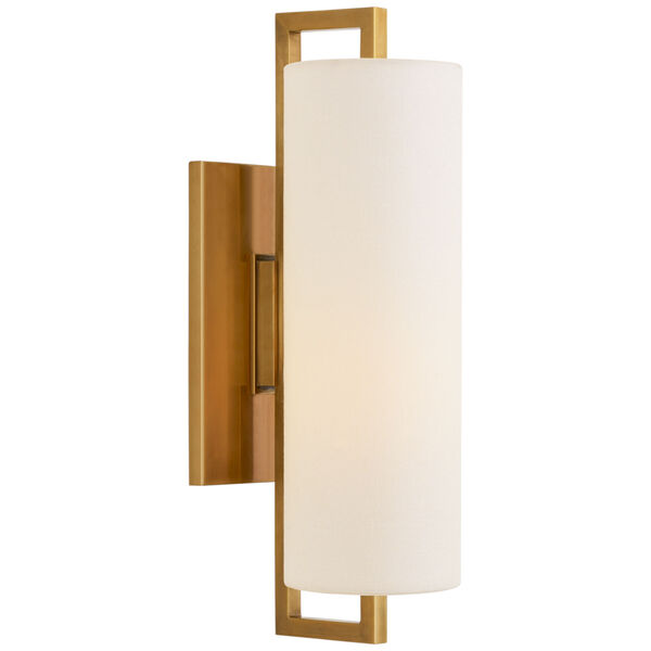 Bowen Medium Sconce in Hand-Rubbed Antique Brass with Linen Shade by Ian K. Fowler, image 1