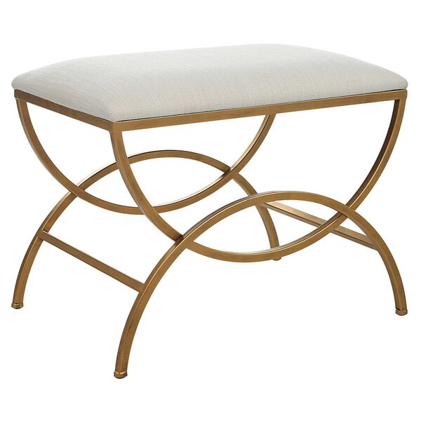 Whittier Brushed Brass and Off White Double Arch Accent Stool, image 4