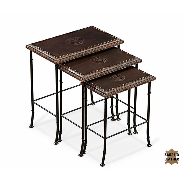 Set of Three Nesting Tables with Leather Tops, image 1