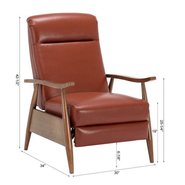 Fairview Caramel and Chestnut Brown Leather Push Back Recliner, image 3