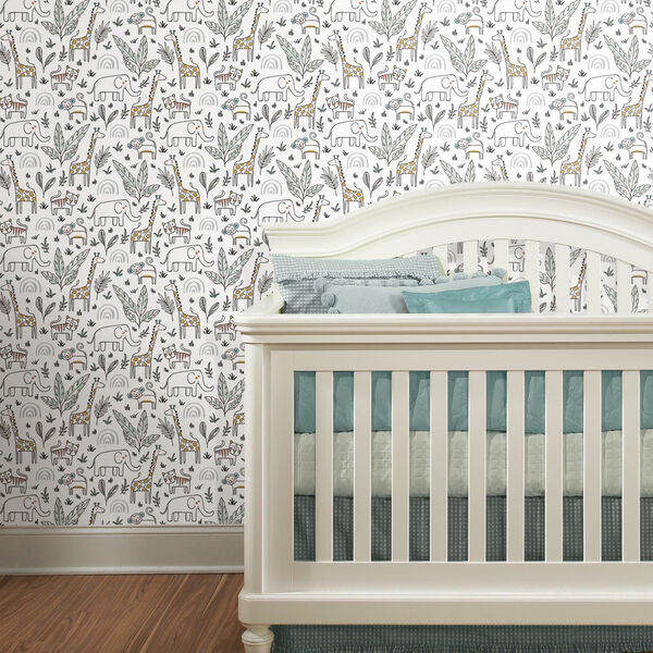 Jungle Menagerie White Yellow Peel and Stick Wallpaper, image 1