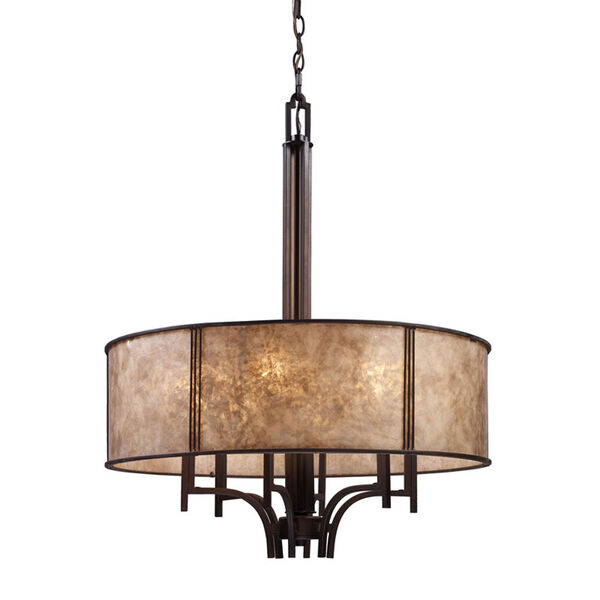 Barringer Aged Bronze Pendant with Tan Mica Shade, image 1