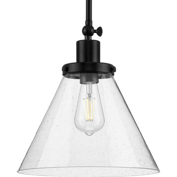 P500324-031: Hinton Matte Black One-Light Pendant with Clear Seeded Glass, image 1