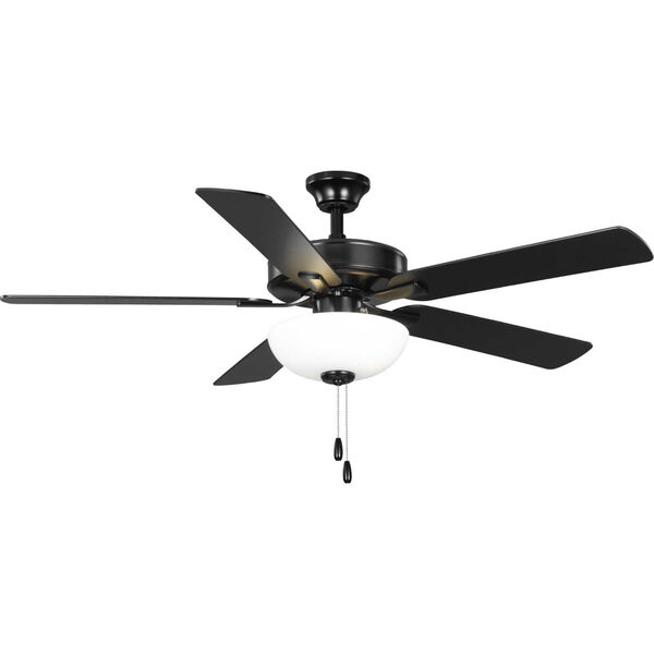 AirPro E-Star Matte Black Two-Light LED 52-Inch Ceiling Fan with Etched White Glass Light Kit, image 1
