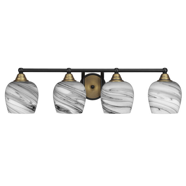 Paramount Matte Black and Brass Four-Light 8-Inch Bath Vanity with Onyx Swirl Glass, image 1