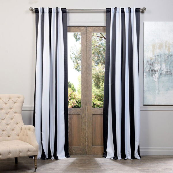 Awning Black and Fog White Stripe 120 x 50-Inch Blackout Curtain Single Panel, image 1