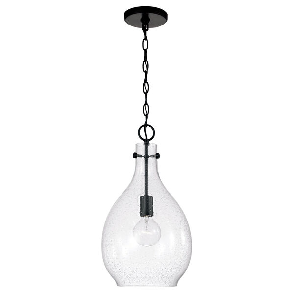 Brentwood Matte Black One-Light Pendant with Clear Seeded Glass, image 1