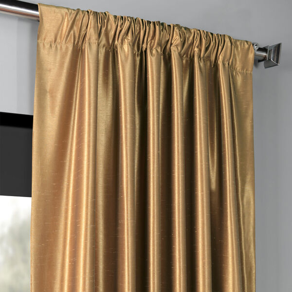 Flax Gold Blackout Vintage Textured Faux Dupioni Silk Single Curtain Panel 50 x 84, image 3