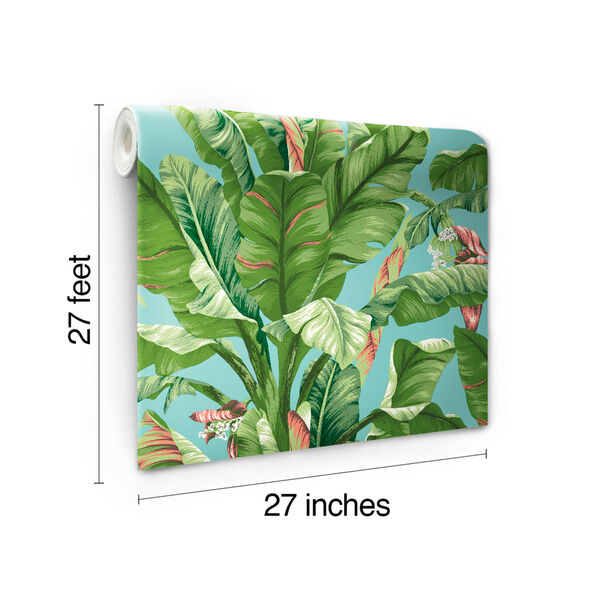 Ashford House Tropics Aqua and Green Banana Leaf Wallpaper, image 6