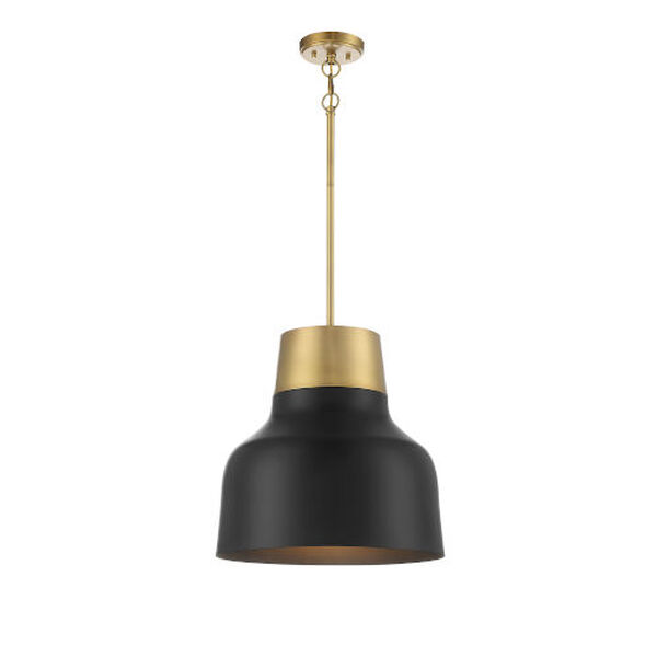 Chelsea Matte Black and Natural Brass 17-Inch One-Light Pendant, image 1