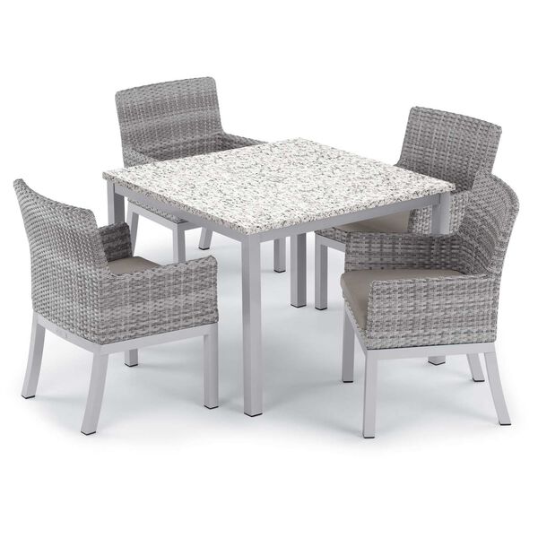 Travira and Argento Ash Stone Five-Piece Outdoor Dining Table and Armchair Set, image 1