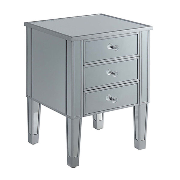 Gold Coast Silver Three Drawer Mirrored End Table, image 3