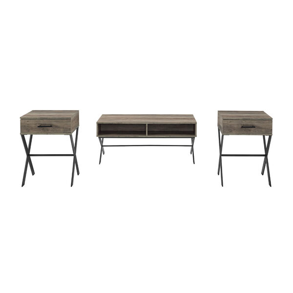Grey Wash X Leg Metal and Wooden Table Set, 3-Piece, image 2