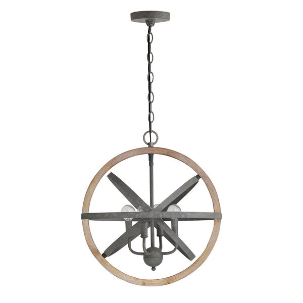 Iron and Wood 18-Inch Four-Light Pendant, image 1