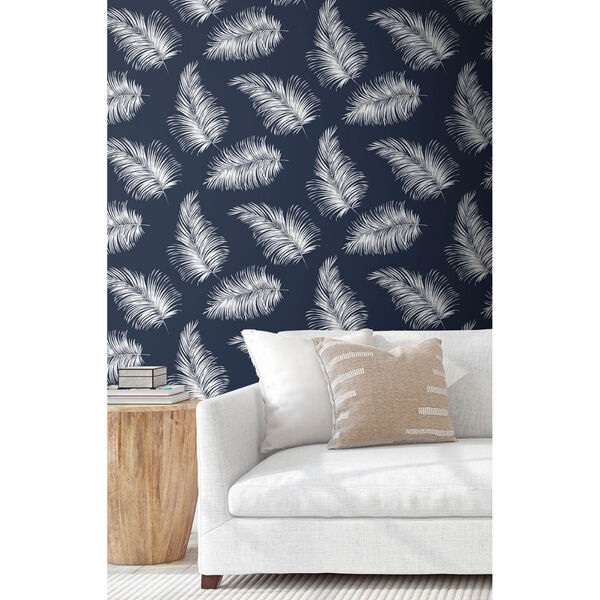Lillian August Luxe Haven Navy Blue Tossed Palm Peel and Stick Wallpaper, image 3