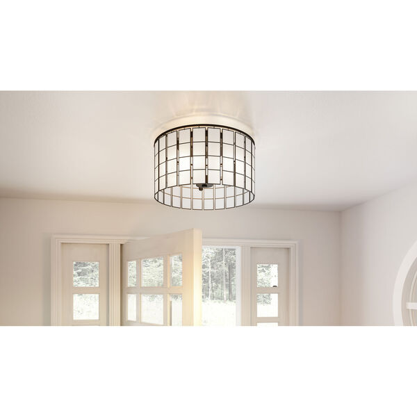 Seigler Matte Black Three-Light Semi-Flush Mount with Etched Glass Panels, image 3