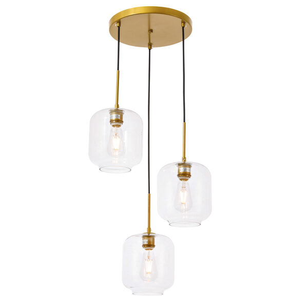Collier Brass 18-Inch Three-Light Pendant with Clear Glass, image 4
