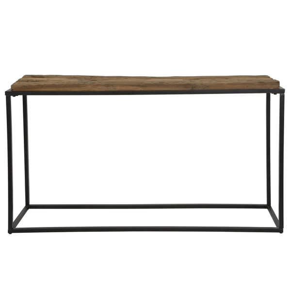 Holston Satin Black and Natural Salvaged Wooden Console Table, image 3