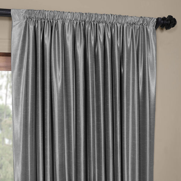 Grey 108 x 100 In. Blackout Double Wide Vintage Textured Faux Dupioni Curtain Single Panel, image 3