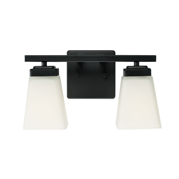 HomePlace Baxley Matte Black Two-Light Bath Vanity with Soft White Glass Shades, image 2