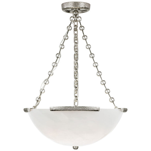 Mezan Medium Chandelier in Polished Nickel with White Strie Glass by AERIN, image 1