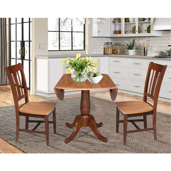 Cinnamon and Espresso 30-Inch High Round Top Pedestal Table with Chairs, 3-Piece, image 4