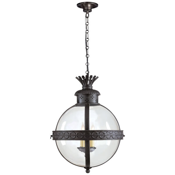 Crown Top Banded Globe Lantern in Blackened Rust with Clear Glass by Chapman and Myers, image 1
