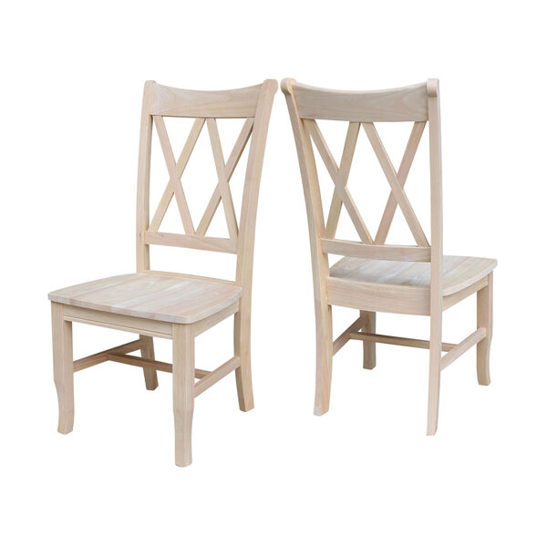 Set of Two Unfinished Wood Double X-Back Chairs, image 1