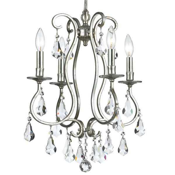 Ashton Old Silver Four-Light Chandelier with Hand Polished Crystal, image 1