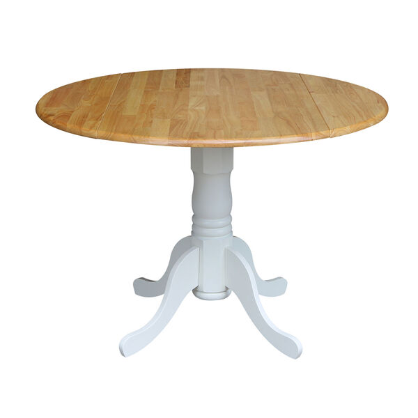 Round Dual Drop Leaf White and Natural Table, image 1