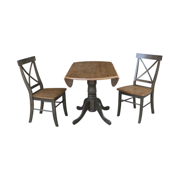 Hickory and Washed Coal 42-Inch Dual Drop leaf Table with X-Back Chairs, Three-Piece, image 4