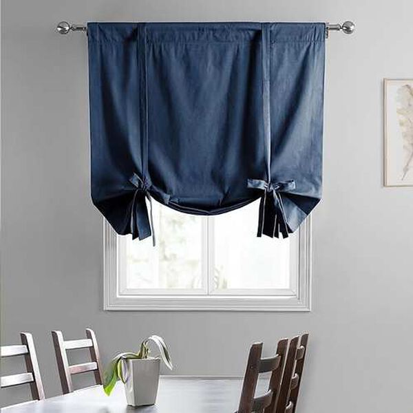 Dark Blue Solid Cotton Tie-Up Window Shade Single Panel, image 2