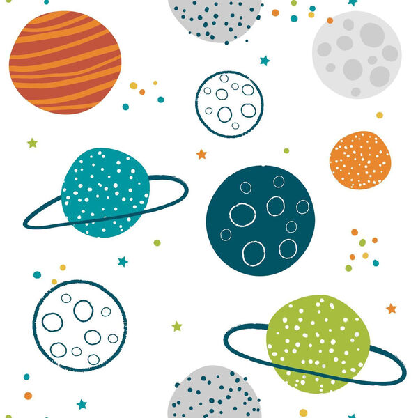 Blue and Orange Colorful Planets Peel and Stick Wallpaper, image 2