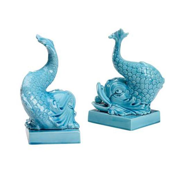 Newport Mansions Turquoise Glaze Italian Renaissance Dolphin Figurine, Set of 2, image 8