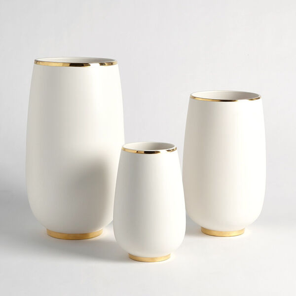 Gold Rim and White 8-Inch Bulb Vase, image 3