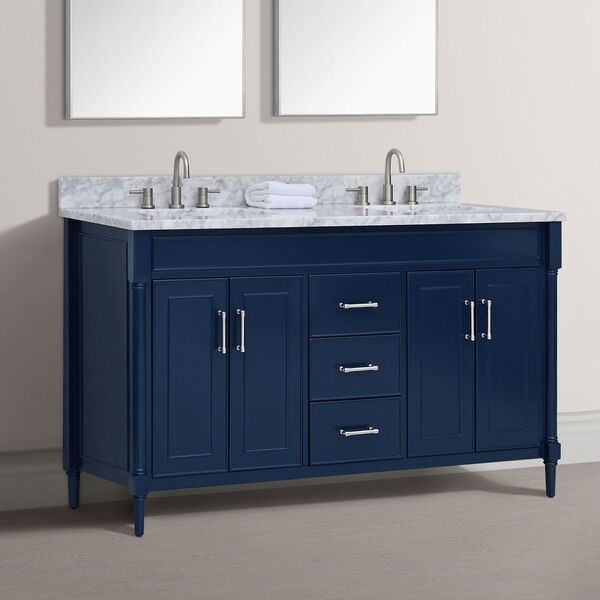 Bristol Navy Blue 61-Inch Vanity Set with Carrara White Marble Top, image 3