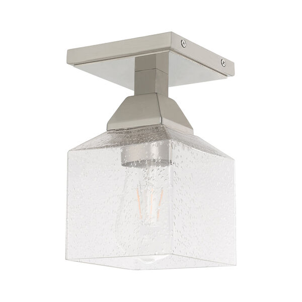 Aragon Brushed Nickel 5-Inch One-Light Ceiling Mount with Hand Blown Clear Seeded Glass, image 2