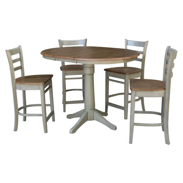 Emily Hickory and Stone 36-Inch Hardwood Round Extension Dining Table With Four Counter Height Stools, Five-Piece, image 1