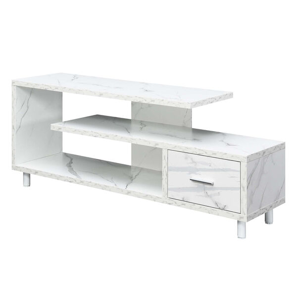 Seal II White Faux Marble One-Drawer 60 Inch TV Stand with Shelves, image 1