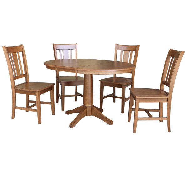 San Remo Distressed Oak 30-Inch Round Extension Dining Table with Four Chair, image 1