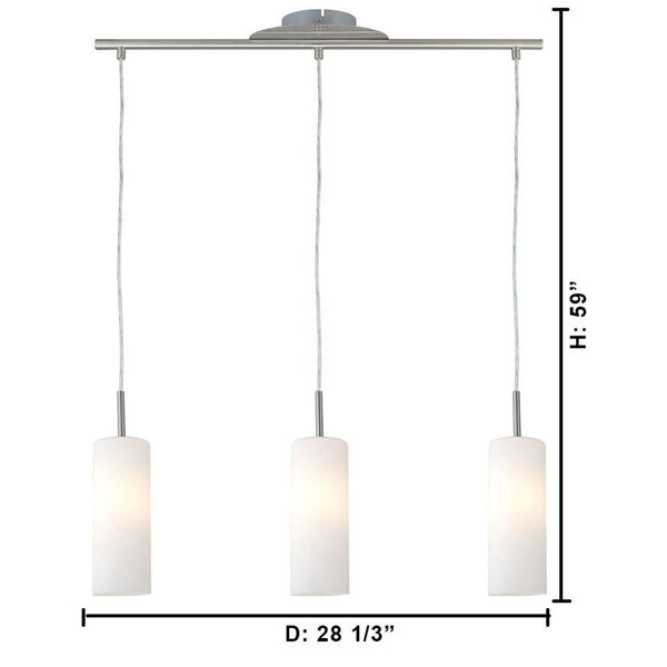 Troy 3 Matte Nickel Three-Light Linear Pendant With White Frosted Glass, image 3